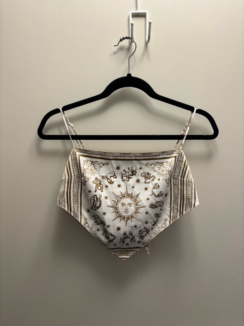 DANIELLE BERNSTEIN Cream Top with Metallic Gold Celestial Print